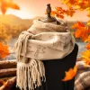 The beige cat-patterned pure cotton scarf is warm, fashionable and versatile for autumn and winter Specification image